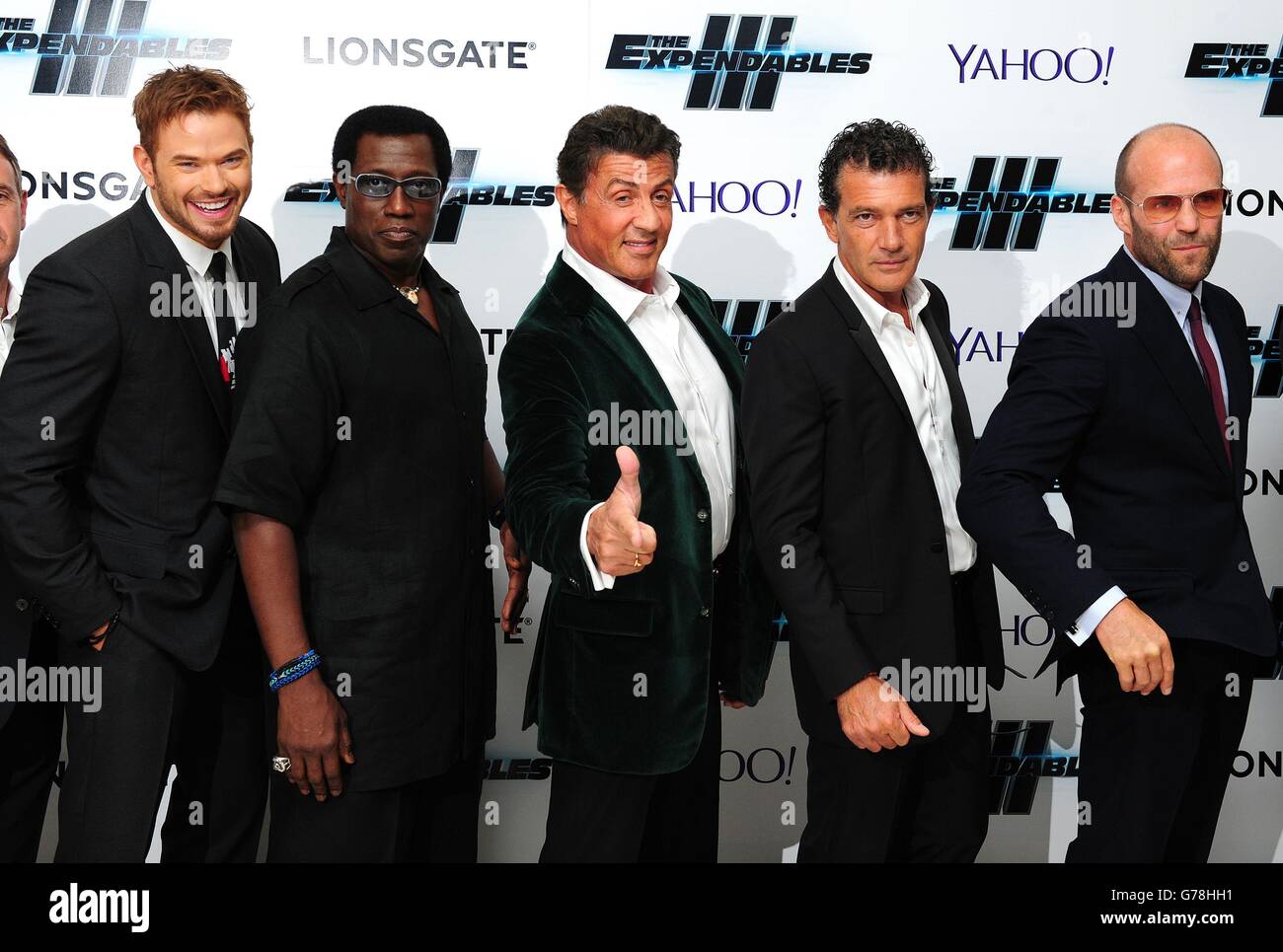 Kellan Lutz, Wesley Snipes, Sylvester Stallone, Antonio Banderas and Jason  Statham attending the premiere of new film the Expendables III at the Odeon  Cinema in London Stock Photo - Alamy