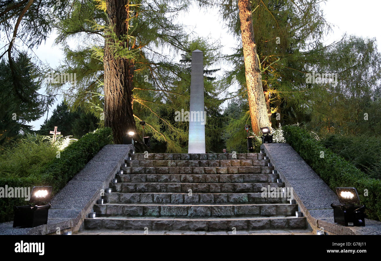 A view of the Obelisk at the St. Symphorien Cemetery, Mons, during the 100th anniversary of the start of the First World War. Stock Photo