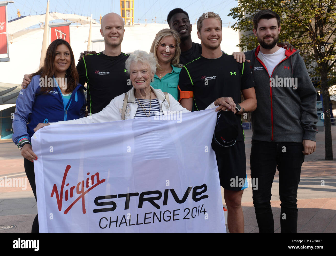 left to right) Marion Bartoli, Noah Devereux, Eve Branson, Holly Branson,  Jermaine Jackman, Sam Branson and Jack Whitehall as they join a team of  adventurers at the start of the Virgin Strive