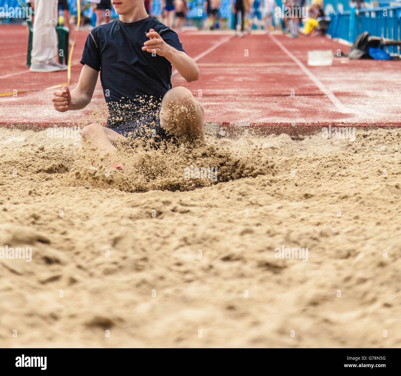landing in long jump in track and field Stock Photo Alamy