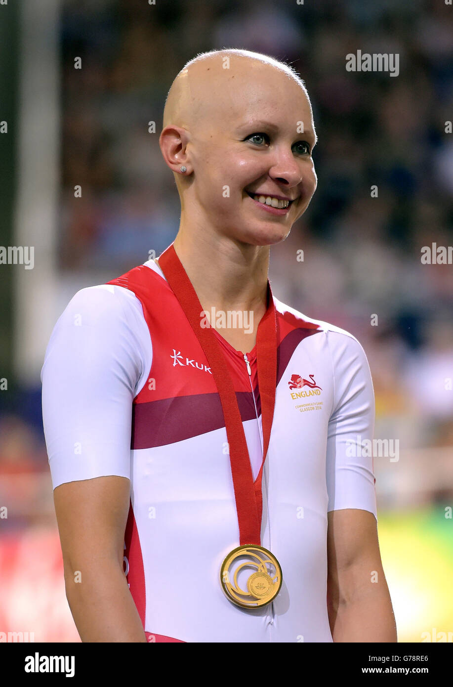 Englands rowsell celebrates gold medal winning individual pursuit final