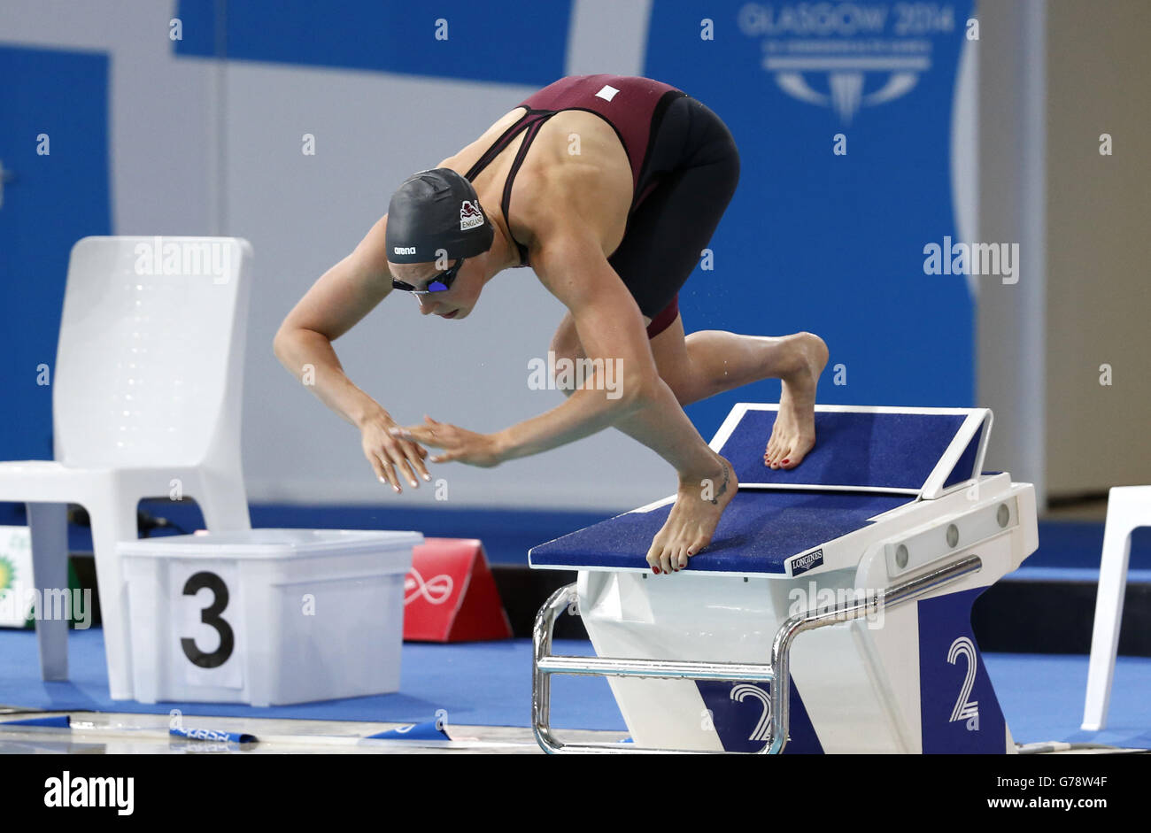 England's Amy Smith during the Women's 100m Freestyle Semi-final 1, at Tollcross Swimming Centre, during the 2014 Commonwealth Games in Glasgow. Stock Photo