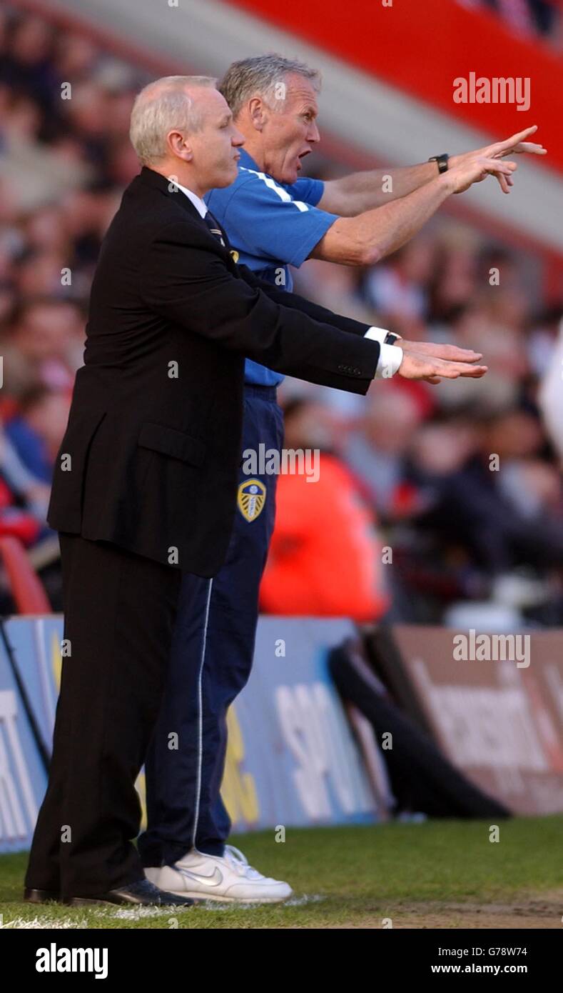 Leeds United's caretaker manager at Charlton Athletic during their FA Barclaycard Premiership match at Charton's The Valley ground in London. Leeds United defeated Charlton Athletic 6-1. Stock Photo