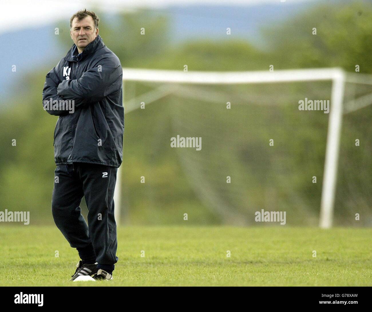 Shrewsbury Town manager Kevin Ratcliffe in deep thought during a training session in Shrewsbury, ahead of their must win Nationwide Division 3 game against Carlisle United tommorrow, as they face relegation to the conference league. . Stock Photo