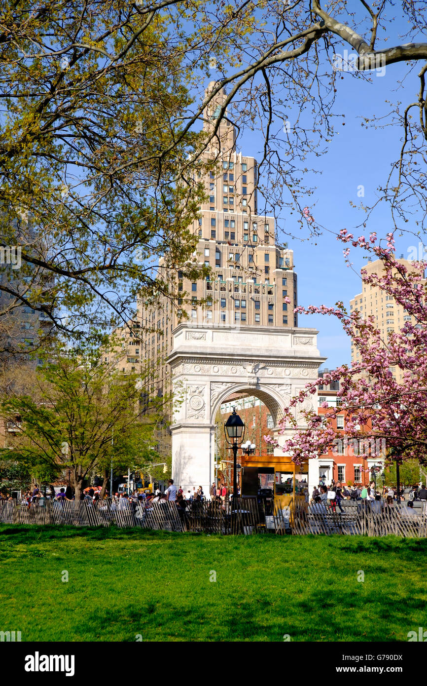 Washington Square Arch in spring in Washington Square Park, Greenwich Village, New York, USA Stock Photo