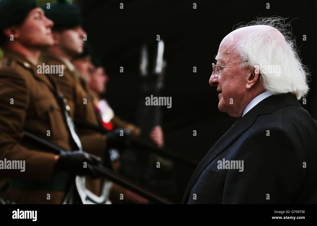 President Michael D. Higgins arrives for the unveiling of the Cross of Sacrifice at Glasnevin Cemetery in Dublin. Stock Photo