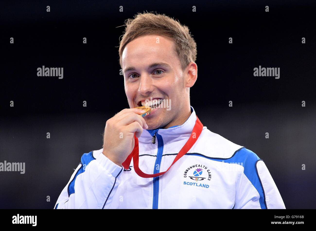 Scotland's Daniel Keatings on the podium with his gold medal after the
