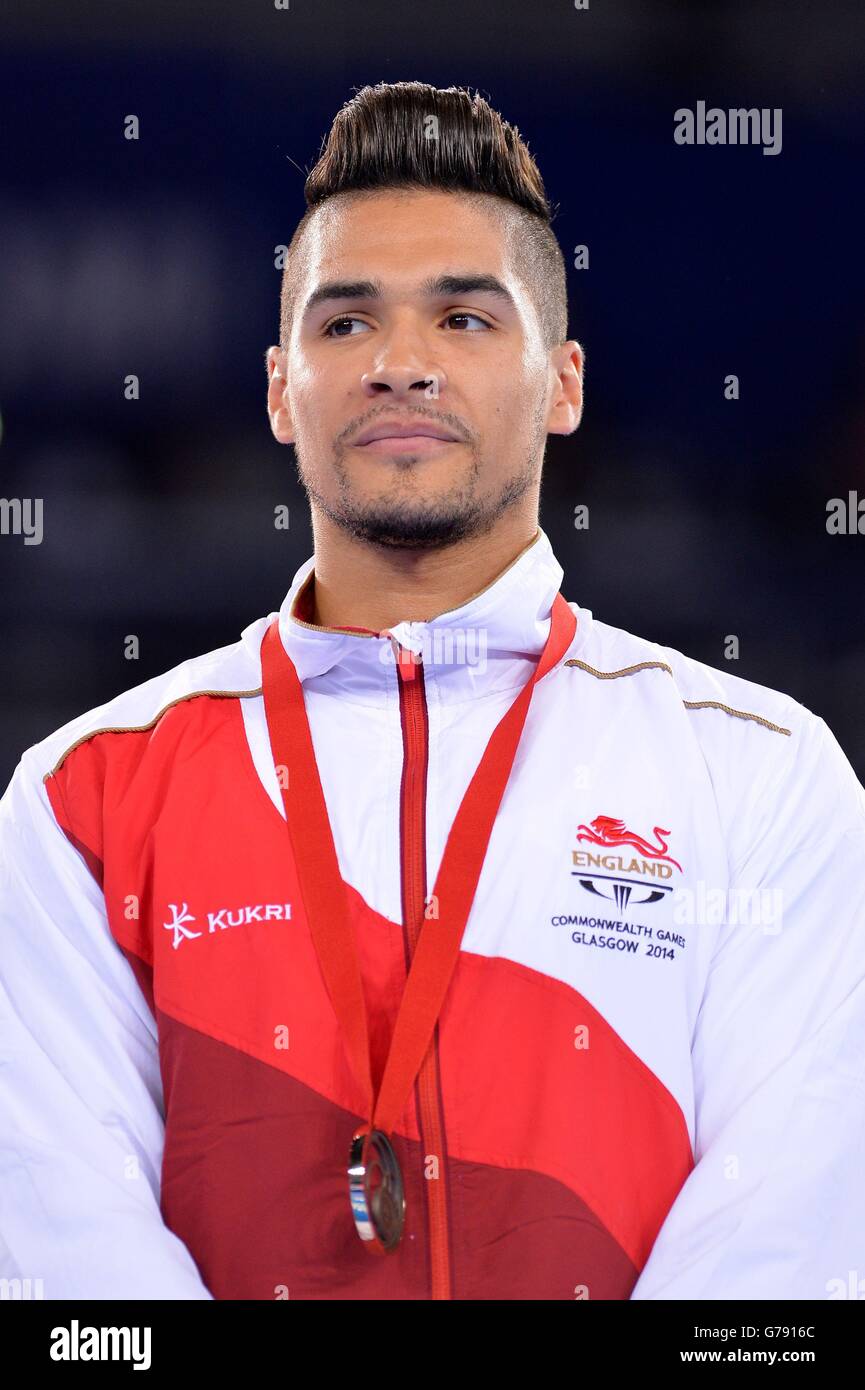 England's Louis Smith on the podium with his silver medal after the Men