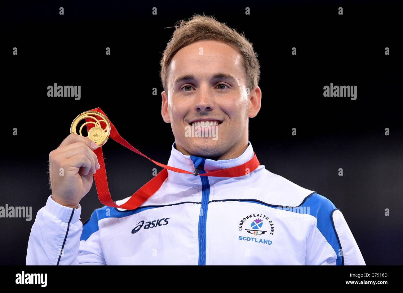 Scotland's Daniel Keatings on the podium with his gold medal after the