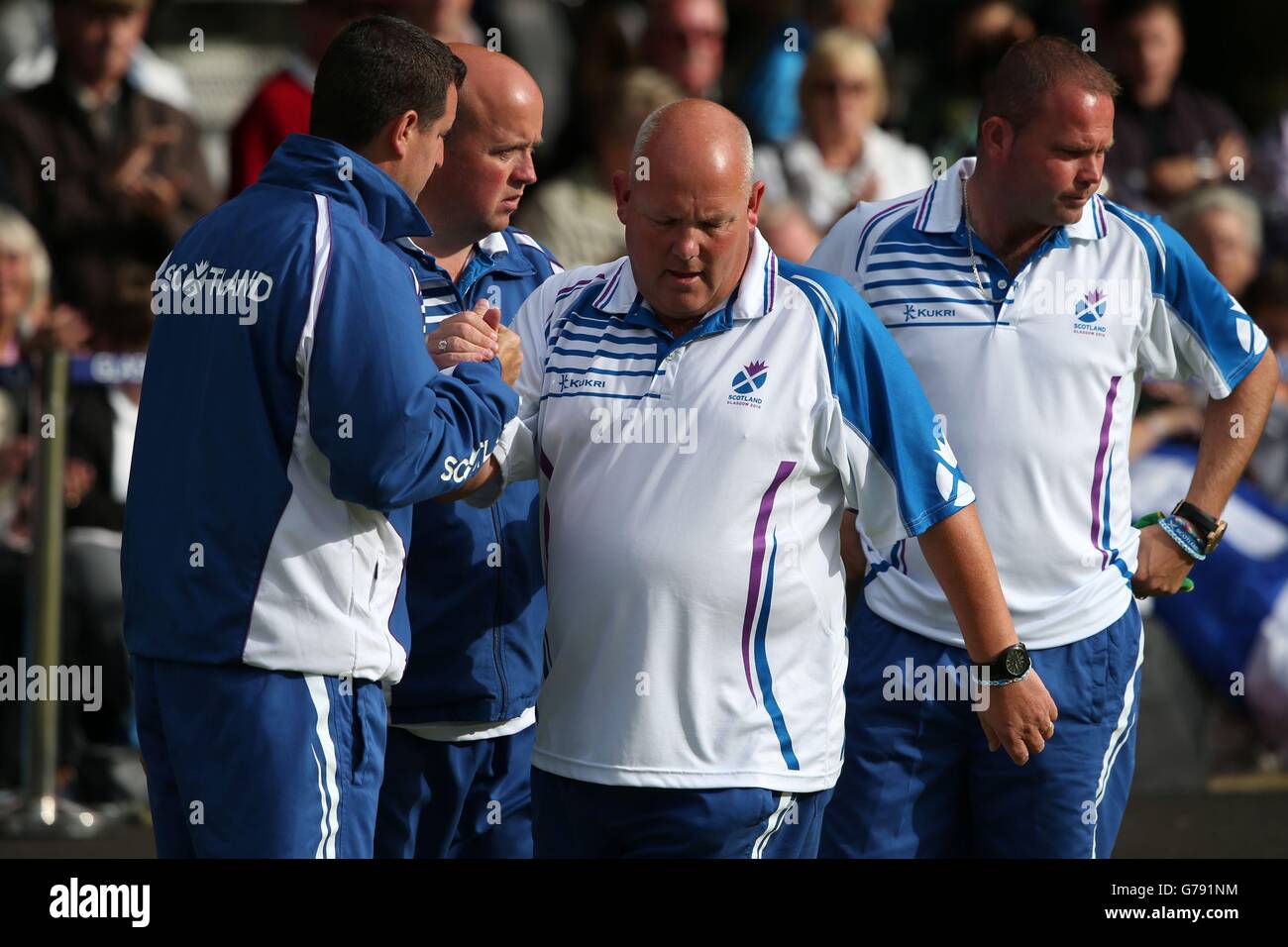 Scotland's Alex Marshall celebrates a shot with Neil Speirs in their