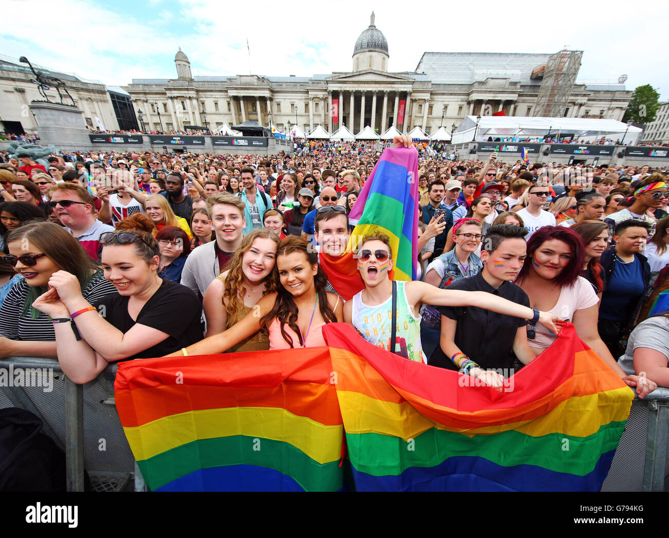London, UK. 25th June 2016. Crowds in Trafalgar Square at the Pride London Parade in London where the theme is #nofilter Credit:  Paul Brown/Alamy Live News Stock Photo