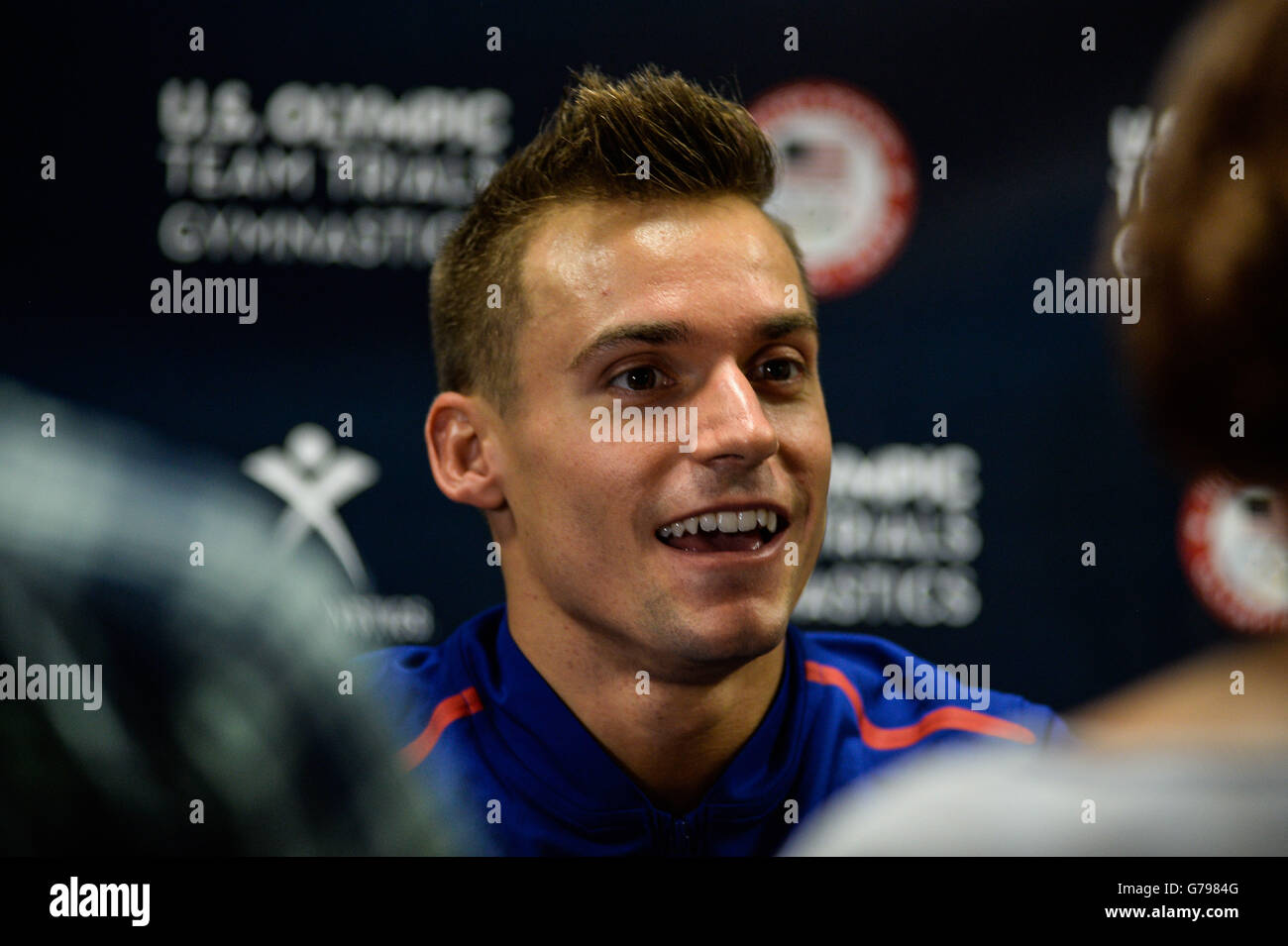 St Louis Missouri Usa 25th June 16 Sam Mikulak Speaks To Reporters Only Minutes After Being Named To The 16 Us Men S Gymnastics Olympic Team During The 16 Us Men S Gymnastics Olympic St Louis Missouri Usa 25th June 16 Sam Mikulak Speaks To Reporters Only Minutes After Being Named To The 16 Us Men S Gymnastics Olympic Team During The 16 Us Men S Gymnastics Olympic