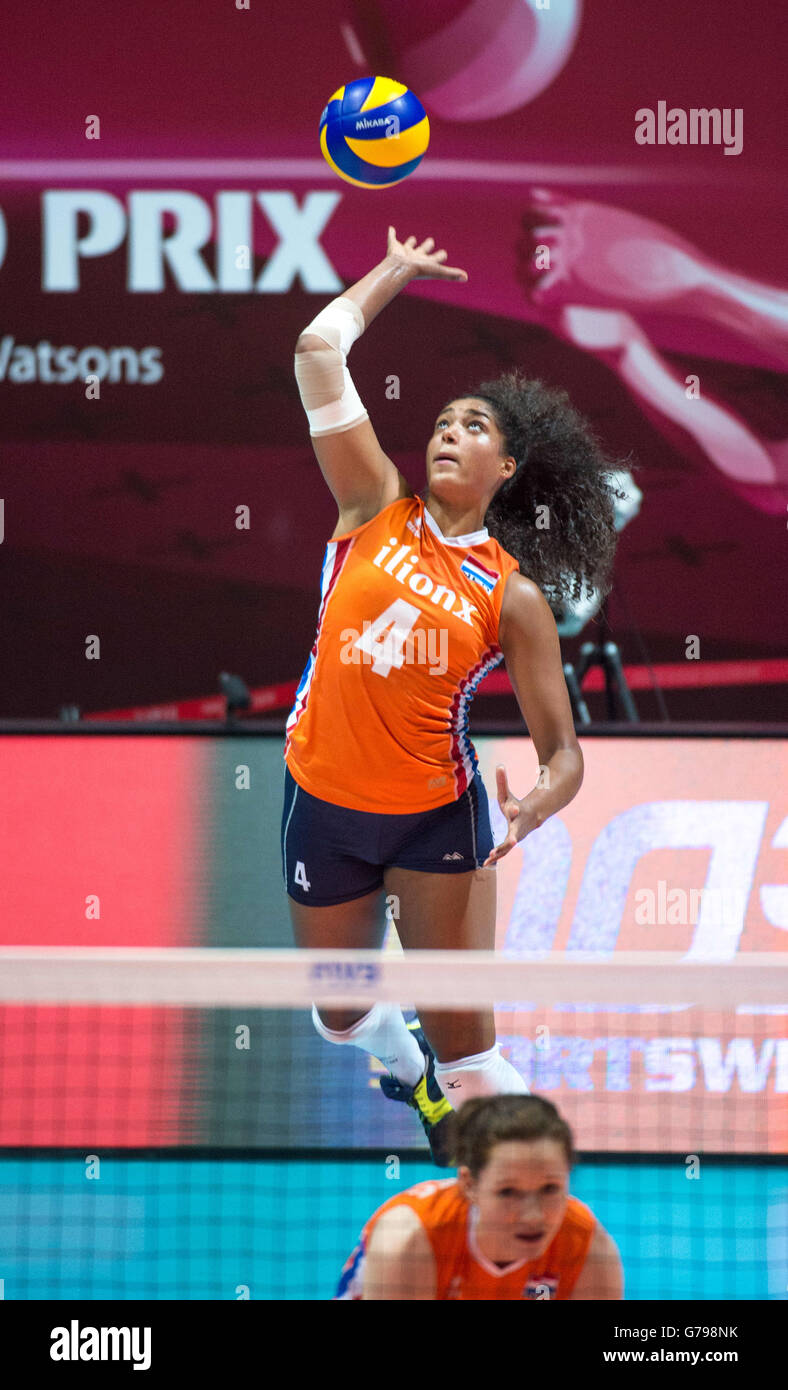 Hong Kong, Hong Kong S.A.R, China. 26th June, 2016. CELESTE PLAK of the  Netherlands in action.FIVB Volleyball World Grand Prix Hong Kong 2016.  Netherlands secure a place in the semi-finals with a