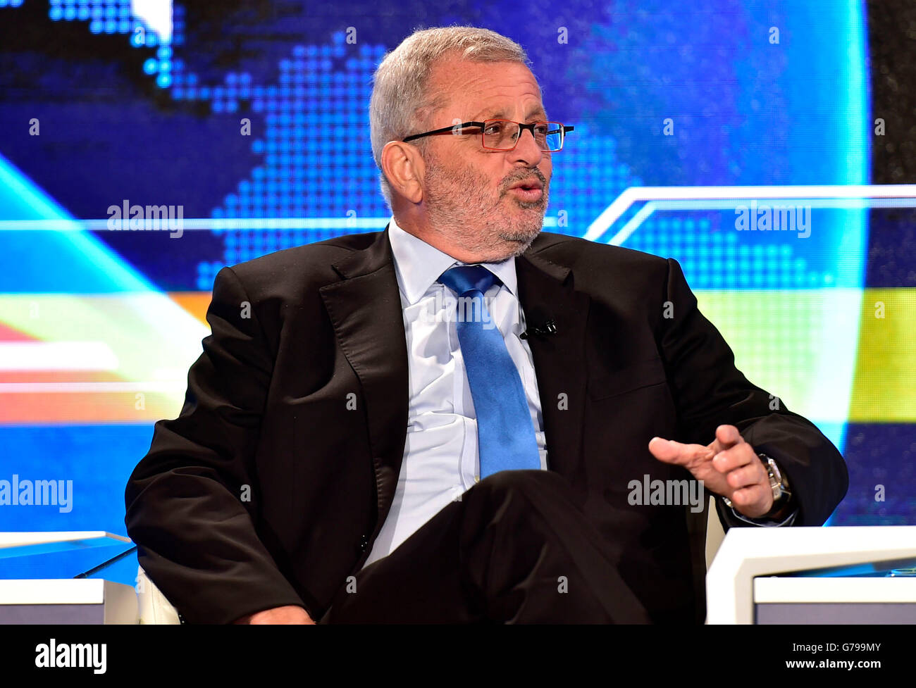 Tianjin, China. 26th June, 2016. Yitzhak Peterburg, chairman of the Board of Directors of Teva Pharmaceutical Industries Ltd., speaks during a session named 'Technology Tipping Points: Digital Ubiquity' of the Annual Meeting of the New Champions 2016, or the Summer Davos Forum, in Tianjin, north China, June 26, 2016. Credit:  Yue Yuewei/Xinhua/Alamy Live News Stock Photo