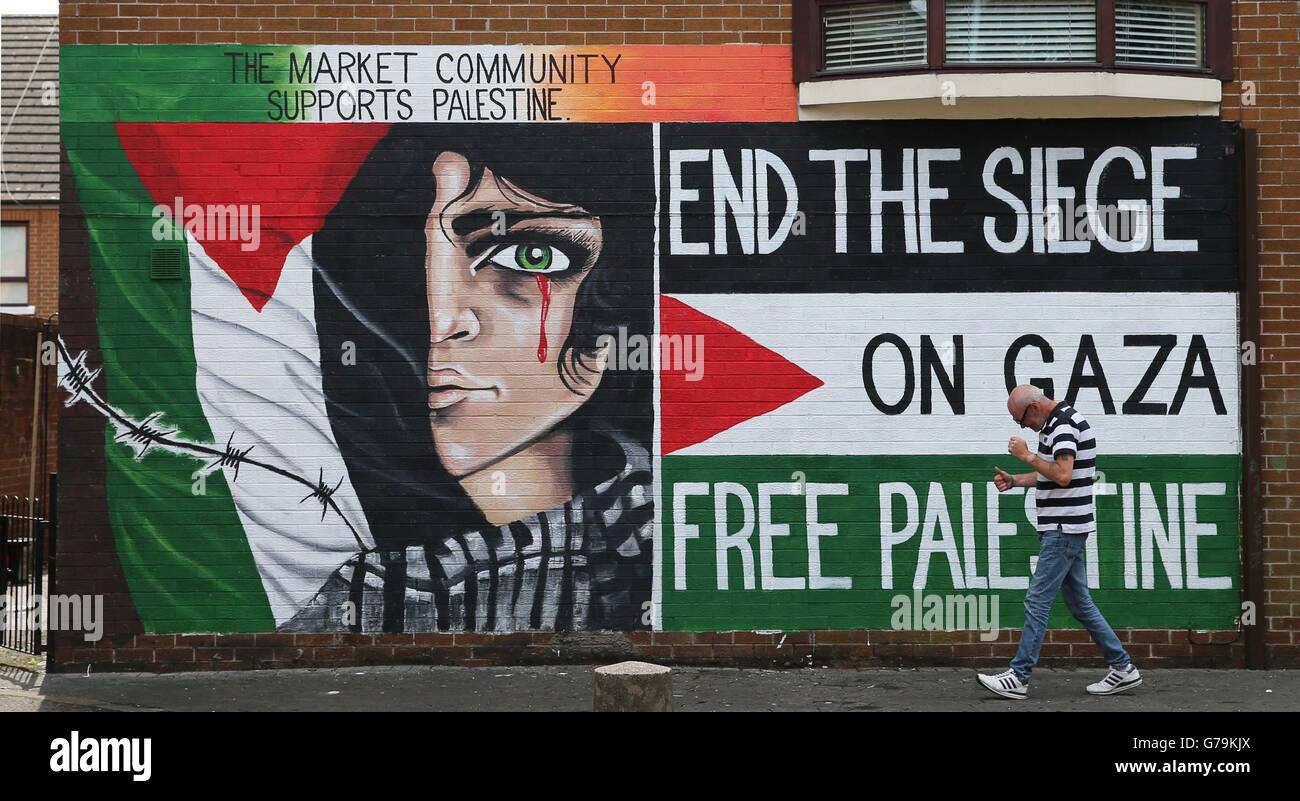 A pro Palestine mural in Belfast as Loyalist and Republican groups take