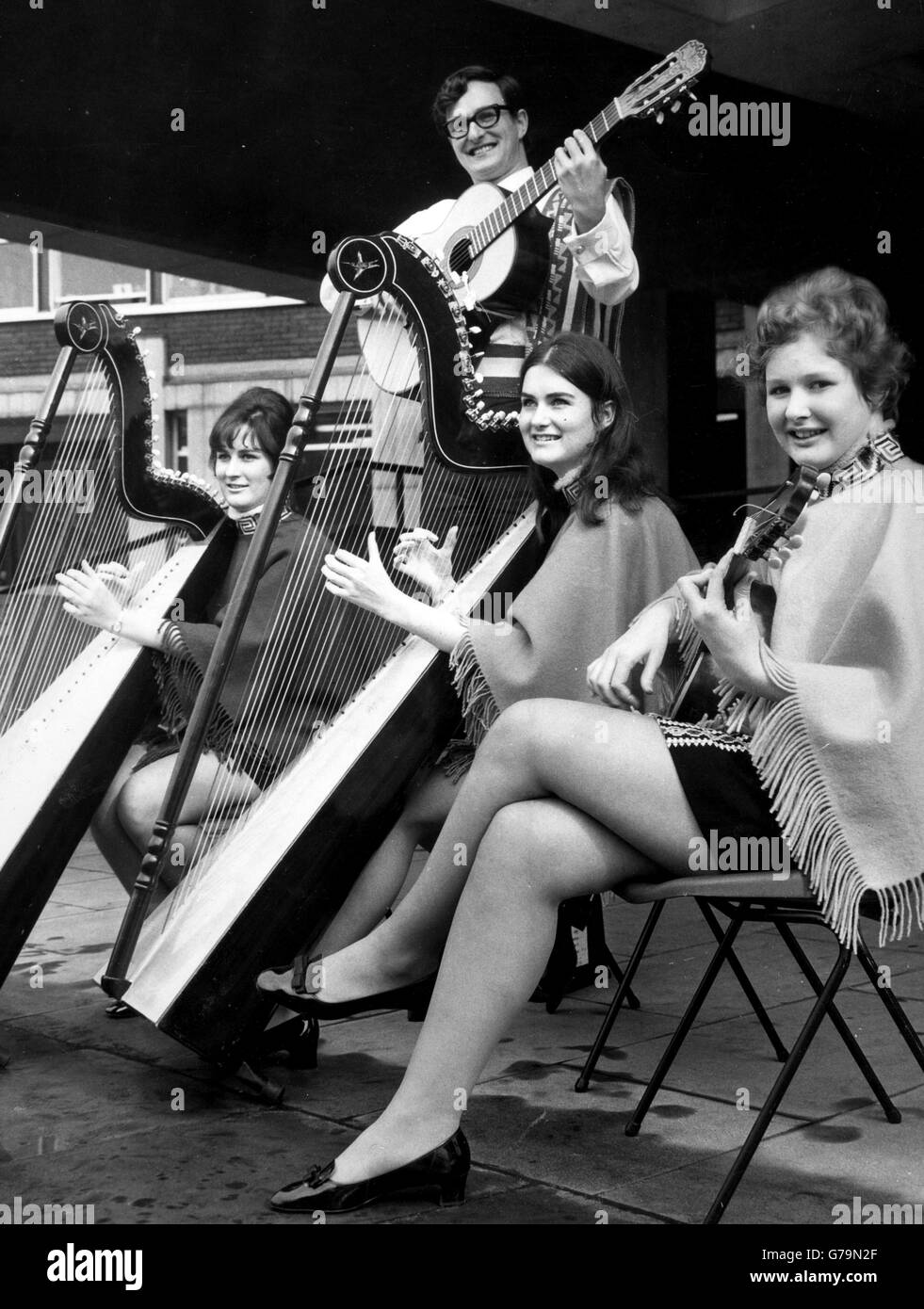 Los Picaflores (The Humming Birds). Terry Barratt, 25, and his sisters (l-r) Rosemary, 21, Hilary, 19 and Patricia, 16. They are about to embark on a nationwide tour, performing at 32 rallies for the South American Missionary Society. Stock Photo