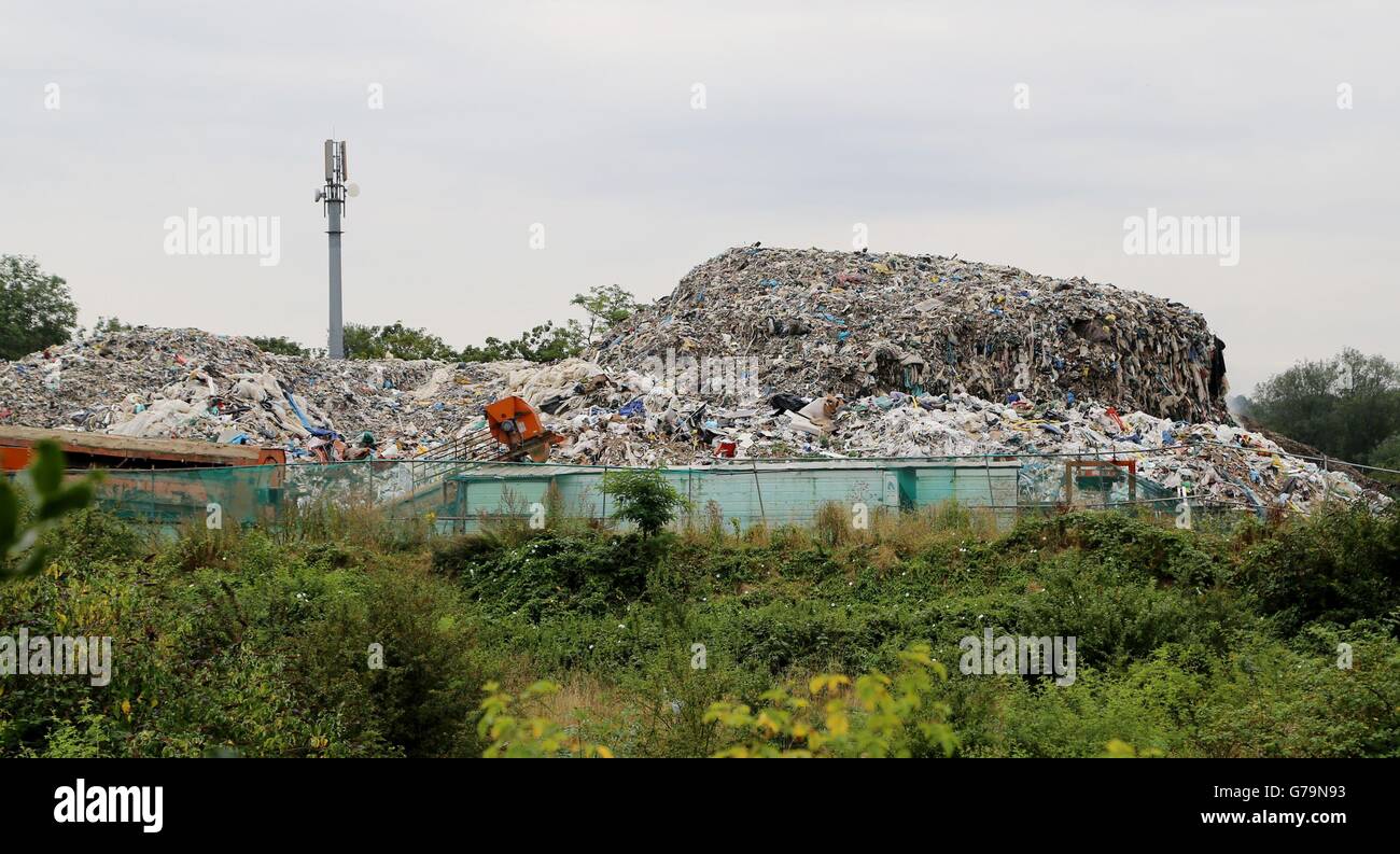 The mountain of rubbish which has been at the bottom of a residential cul-de-sac, Cornwall Drive in St Paul's Cray, Orpington, Kent, for around three years. Stock Photo