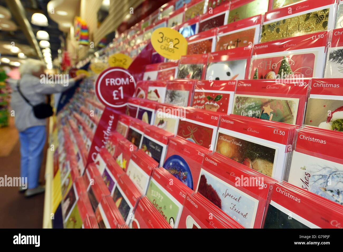 Christmas cards on sale in a Clintons store in Solihull. Clintons took