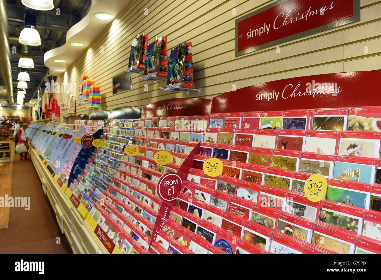Christmas cards on sale in a Clintons store in Solihull. Clintons took