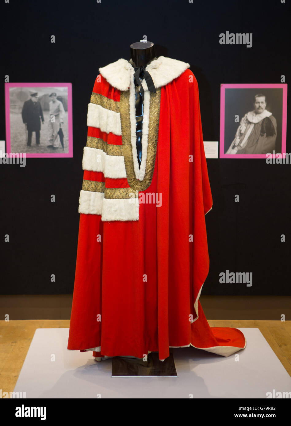 Lord Lucan's parliamentary robe is part of the Famous and Infamous exhibition which includes highlights from the collection of Jersey collector David Gainsborough Roberts at Christie's in London. Stock Photo