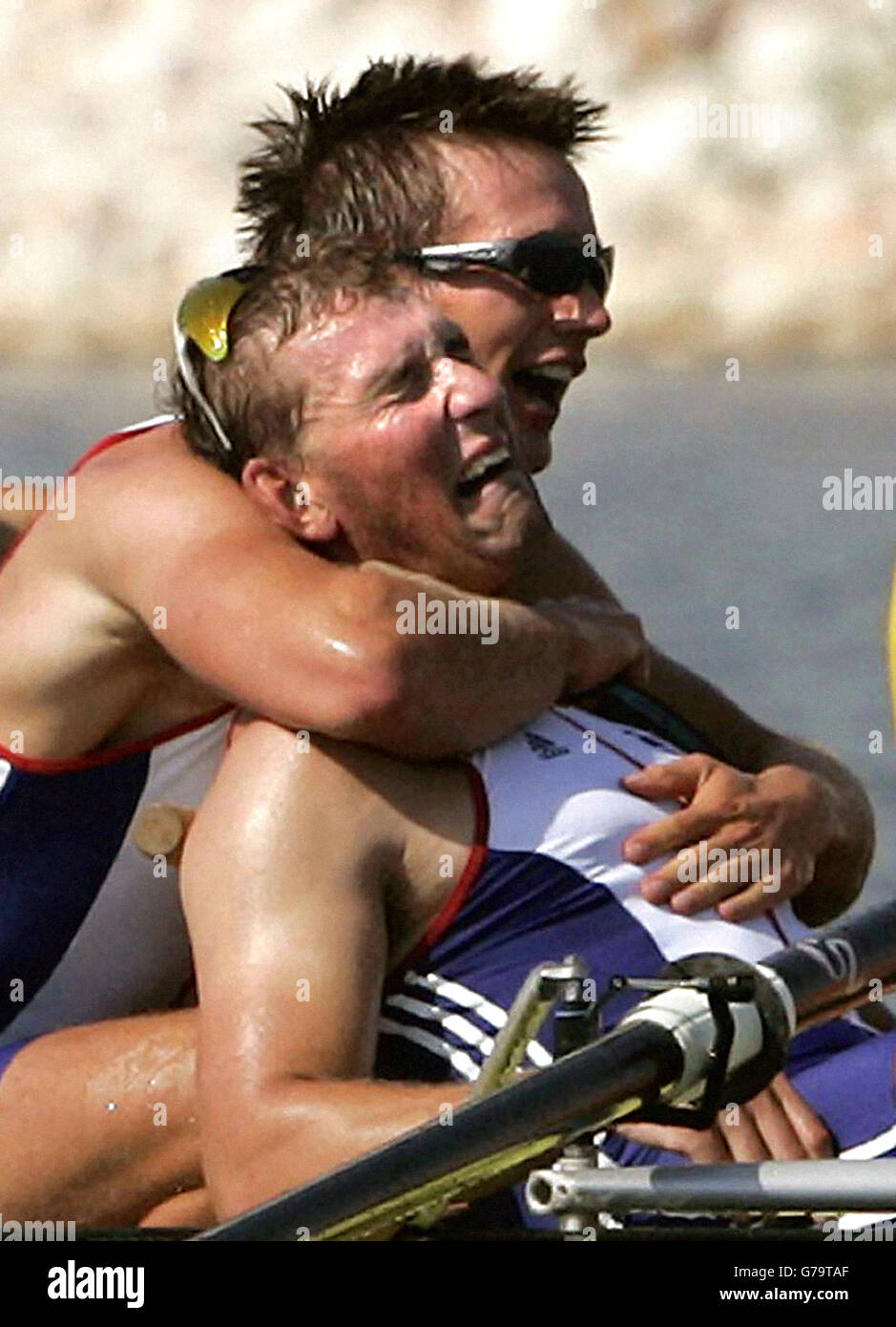 British rower James Cracknell hugs four time Olympic Gold Medallist
