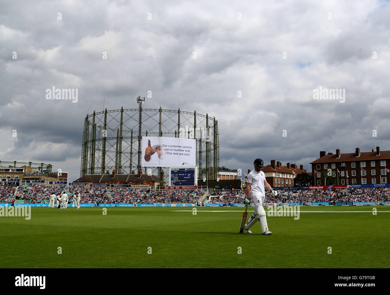 England's Sam Robson loses his wicket to India's Varun Aaron during the Fifth Test at The Kia Oval, London. Stock Photo