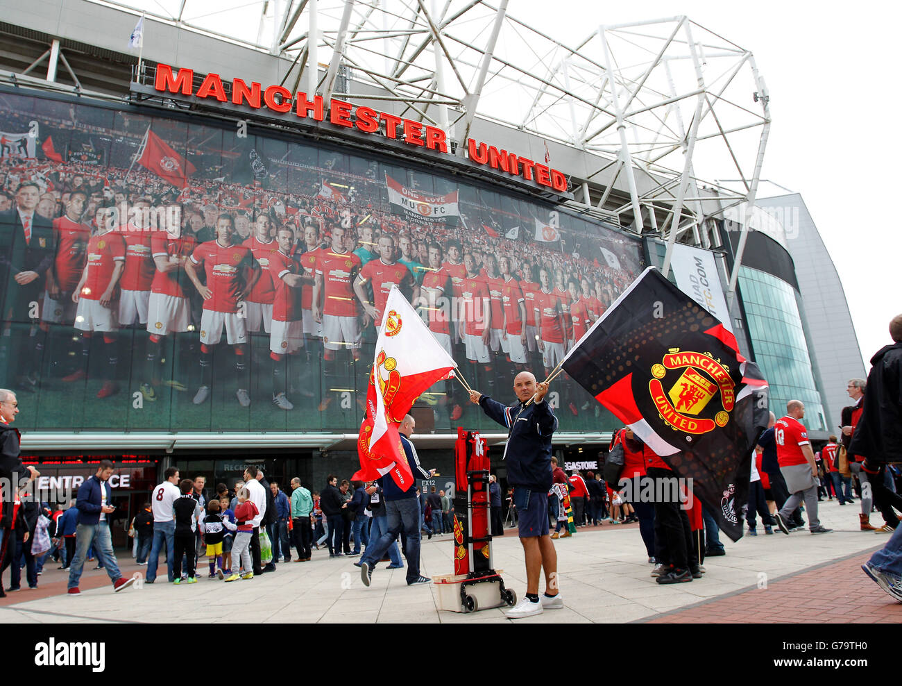 Soccer - Barclays Premier League - Manchester United v Swansea City - Old Trafford. Flag Seller outside Old Trafford Stock Photo