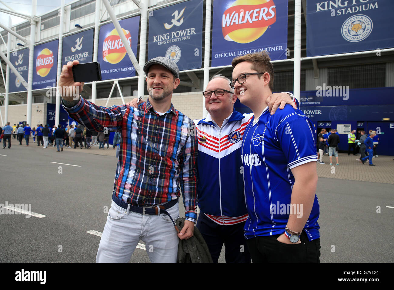 Leicester City (left to right) fans Peter Skillen, Paul Willoughby and