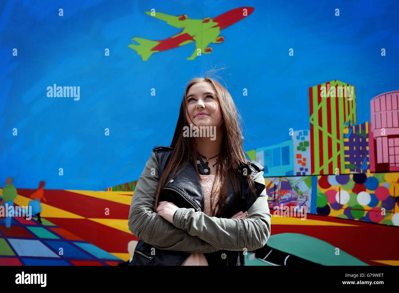 Elle O'Reilly at the unveiling of Marlborough Street Mural, a community arts project stretching more than 50 metres on the corner of Marlborough Street and Marlborough Place in Dublin sponsored by The Irish Life and Luas Cross City. Stock Photo