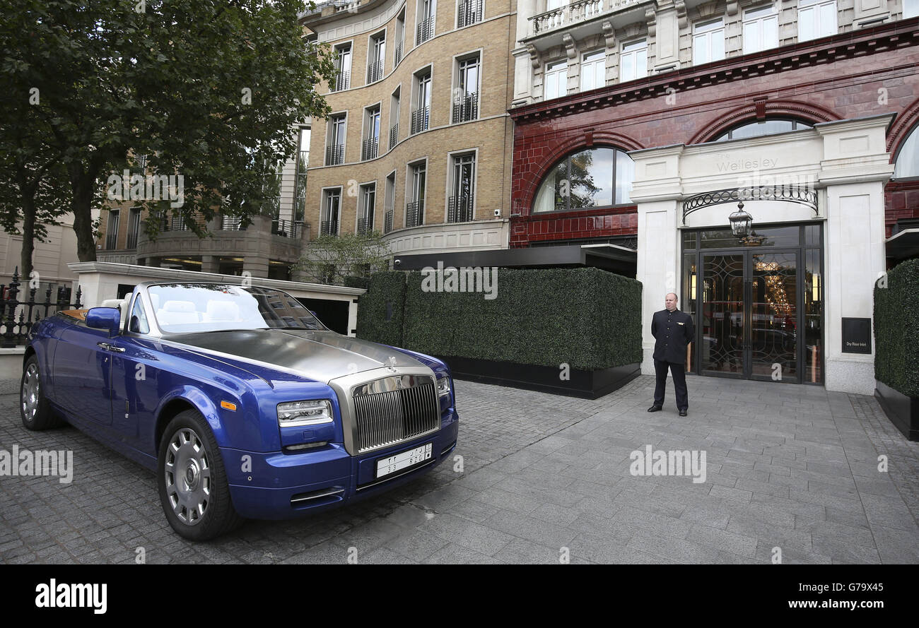 Middle Eastern cars in London. A Rolls Royce outside the Wellesley
