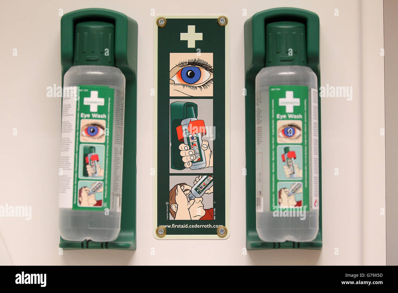 Emergency eye wash at the Royal Liverpool University Hospital, Liverpool. Stock Photo