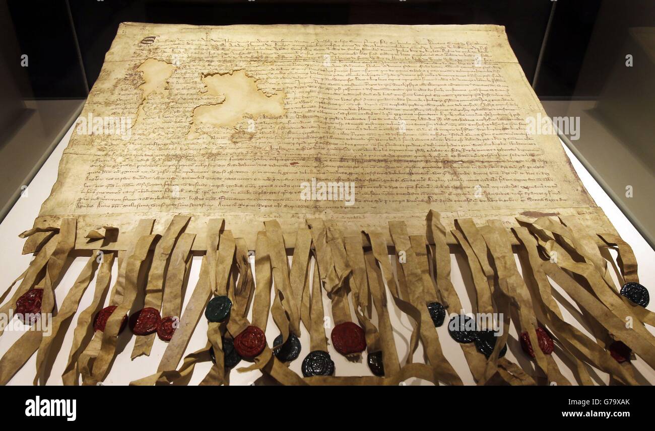A copy of the declaration of Arbroath at Arbroath Abbey in Scotland. Stock Photo