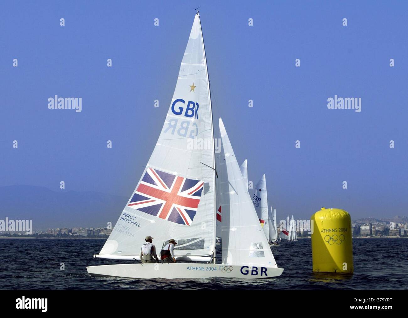 Great Britain's Iain Percy and Steve Mitchell compete in the Star class at the Agios Kosmas Olympic Sailing Centre in Athens, Greece, during the Olympic Games. Stock Photo