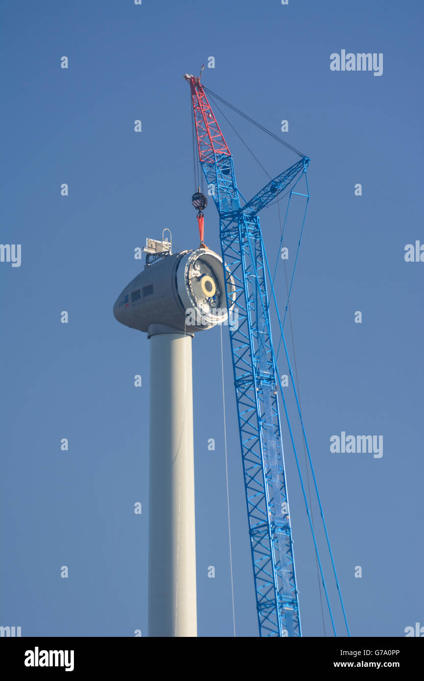 Installation of a wind turbine, wind farm, crane, construction, Petronell-Carnuntum, Austria, Niederösterreich, Lower Austria, D Stock Photo
