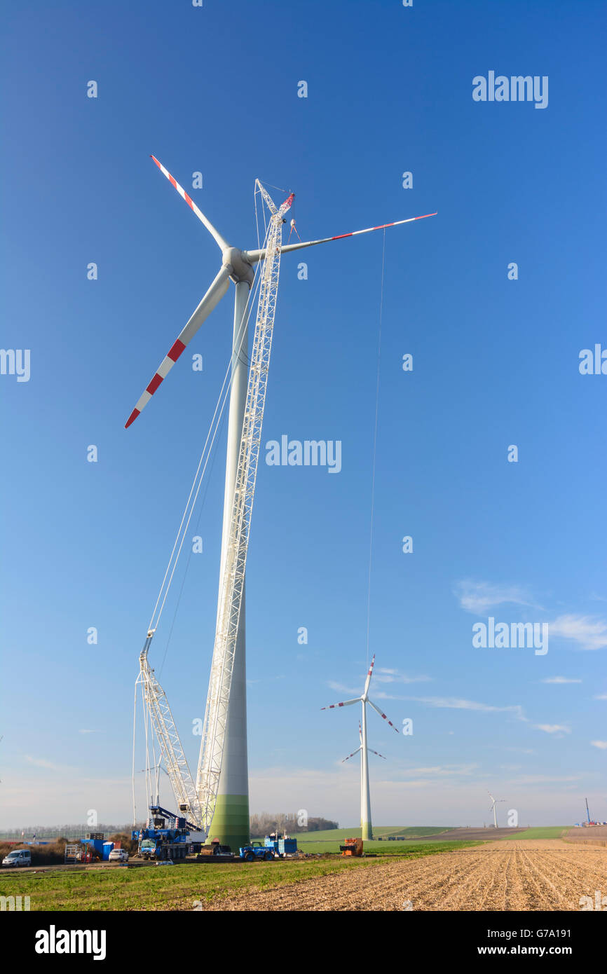 Installation of a wind turbine, wind farm, crane, construction, Petronell-Carnuntum, Austria, Niederösterreich, Lower Austria, D Stock Photo