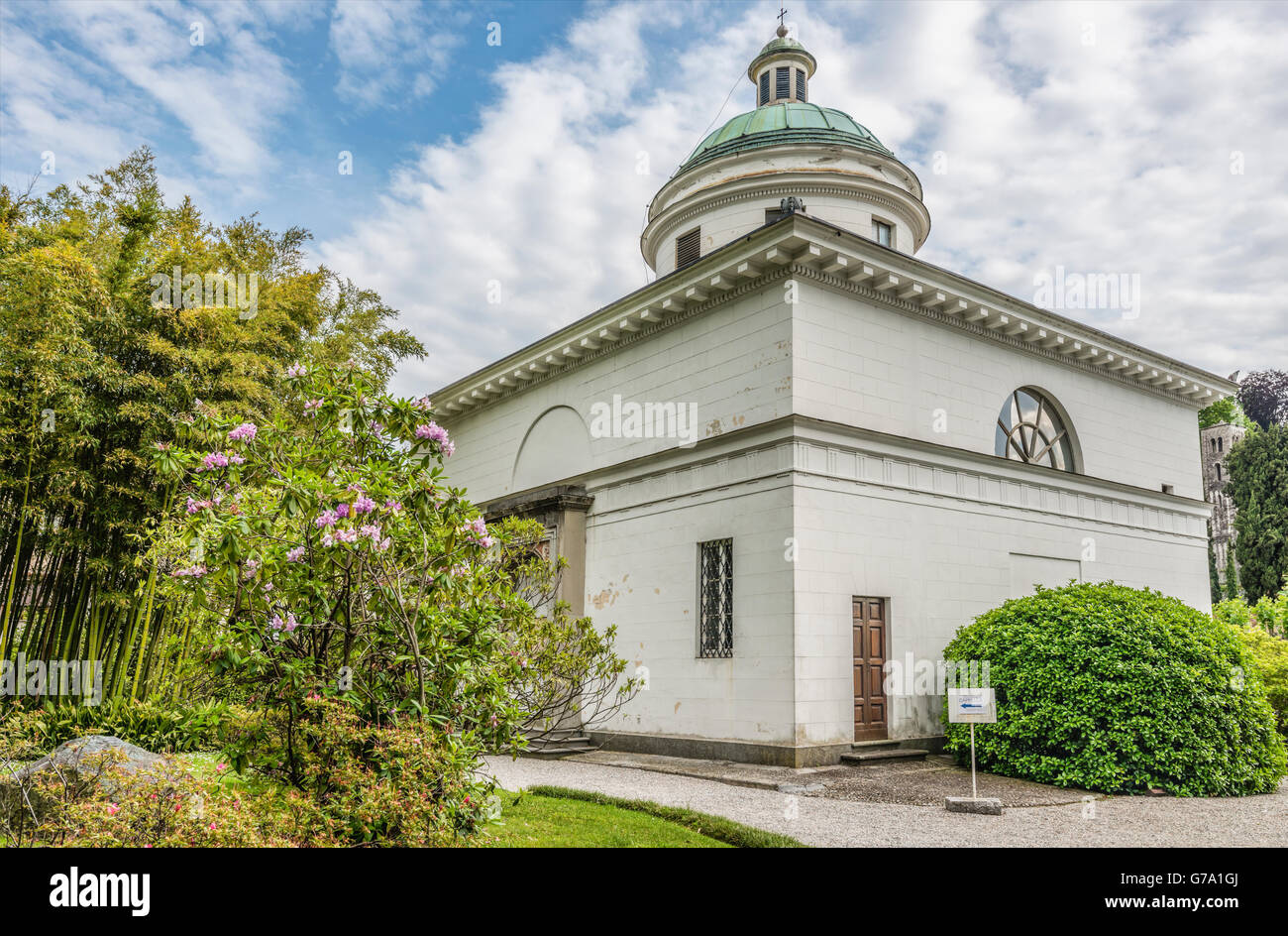 Oratory (Family Chapel) at the Garden of Villa Melzi D Eril in Bellagio at Lake Como; Italy Stock Photo
