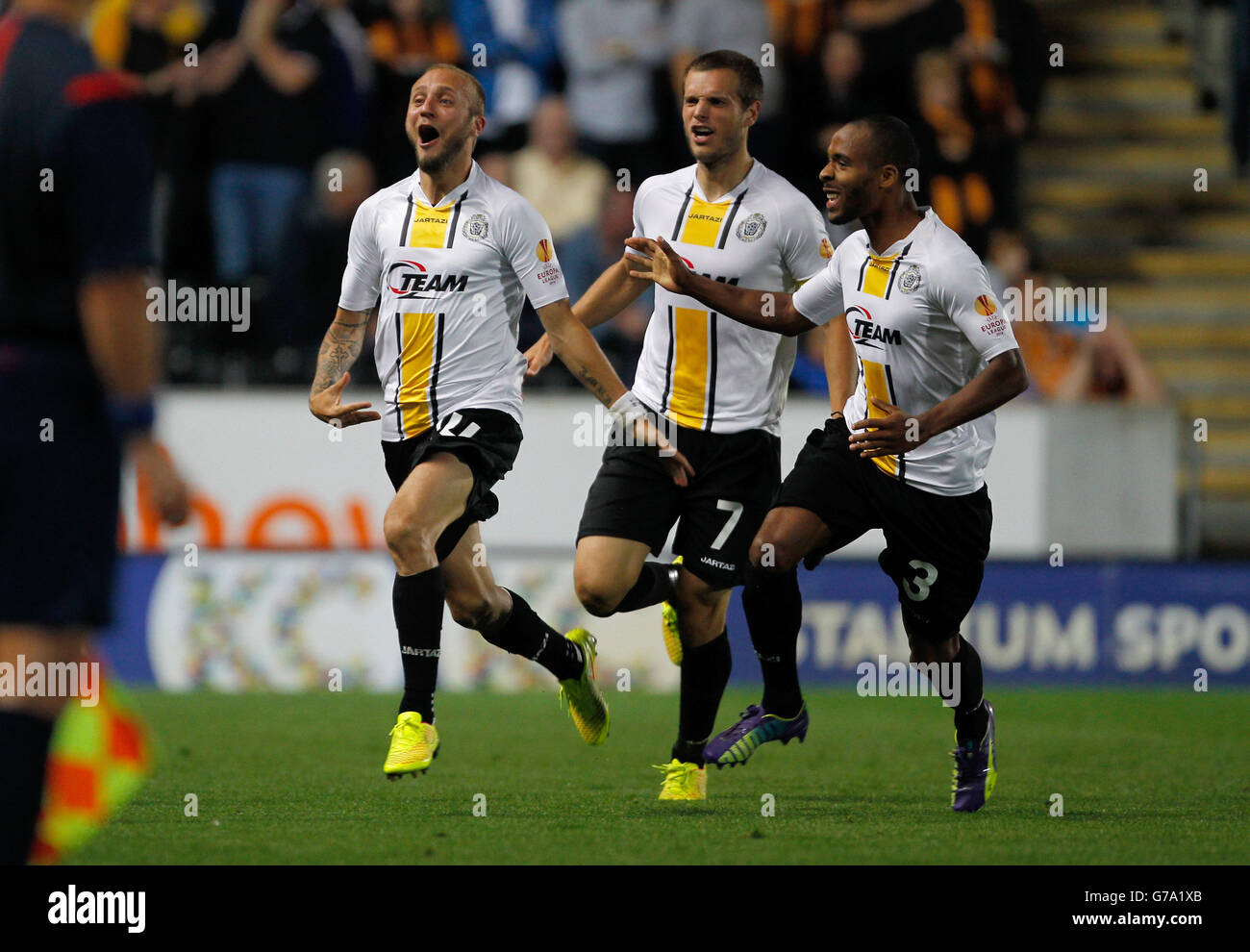 Soccer UEFA Europa League Qualifying Play Off Second Leg Hull City v KSC Lokeren KC Stadium. Lokeren s Jordan Remacle celebrates his equaliser Stock Photo Alamy