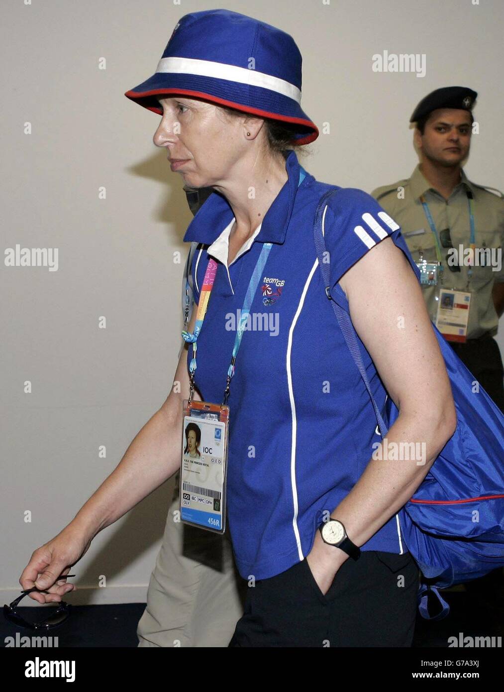 Princess Anne leaves the Peristeri Olympic Boxing Hall Stock Photo Alamy