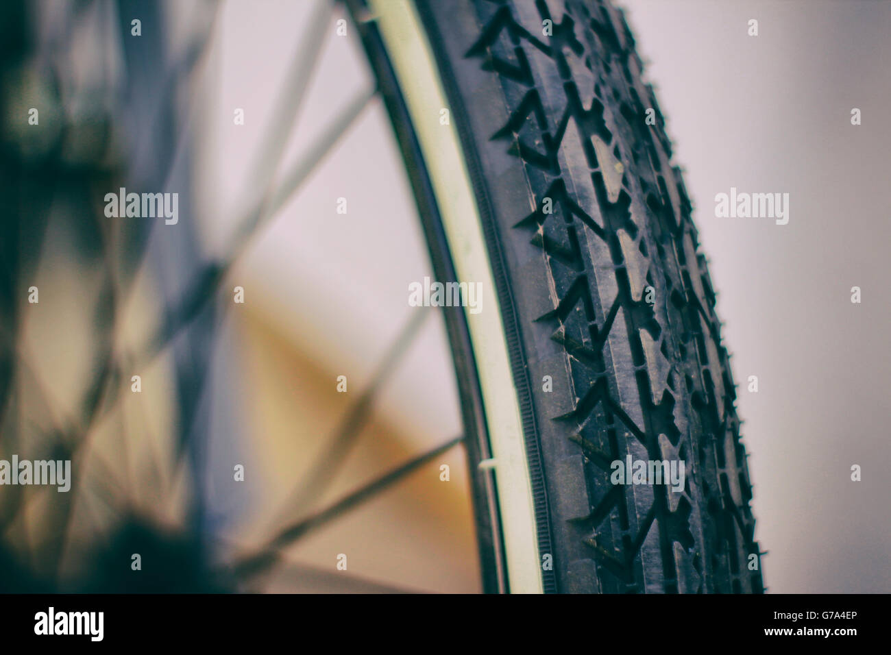 Photograph of a bicycle tire closeup Stock Photo