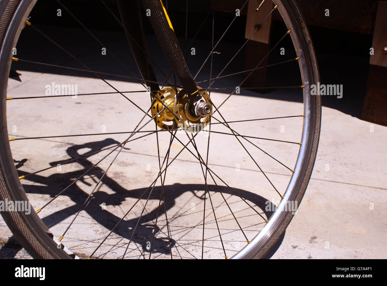 Photograph of a thin bicycle tire or wheel Stock Photo
