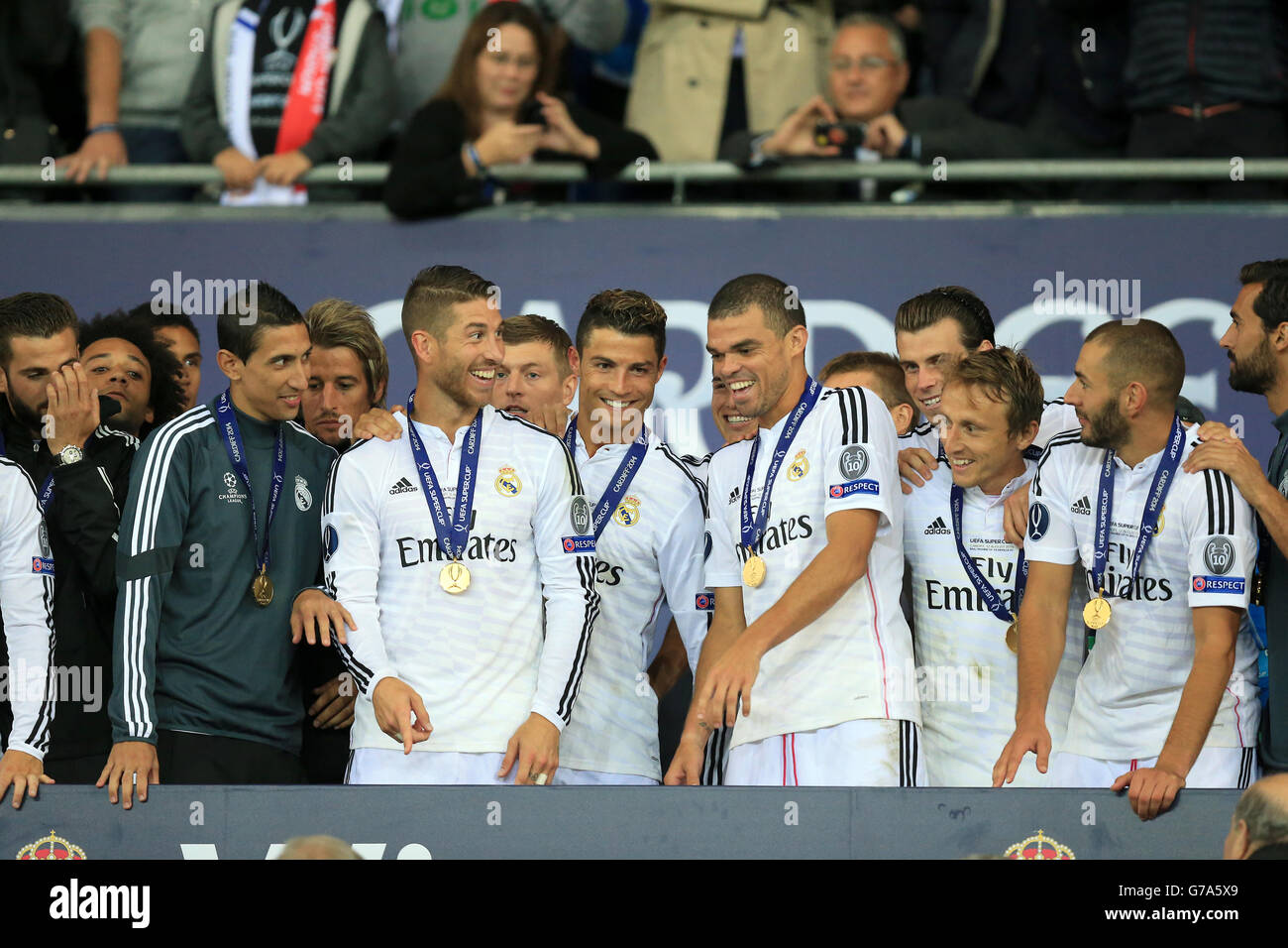 Real Madrid's Angel di Maria (left), Sergio Ramos (second left), Cristiano  Ronaldo (centre), Pepe (third right),
