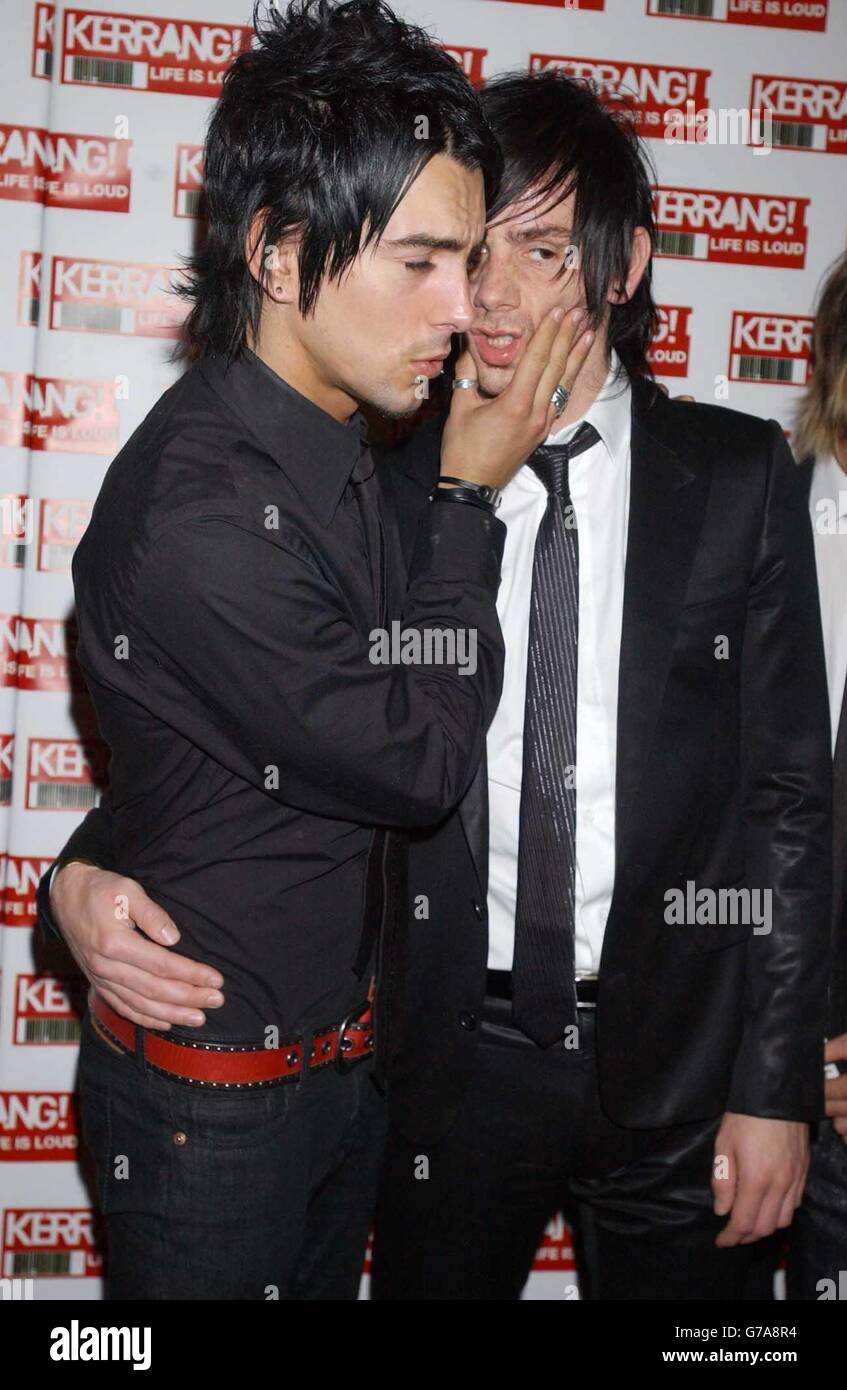 Lead singer Ian Watkins (left) of the Lostprophets - who received the Best Single Award for 'Last Train Home' - during the 11th annual Kerrang! Awards at The Brewery in east London, organised by the rock music magazine Kerrang!. Stock Photo