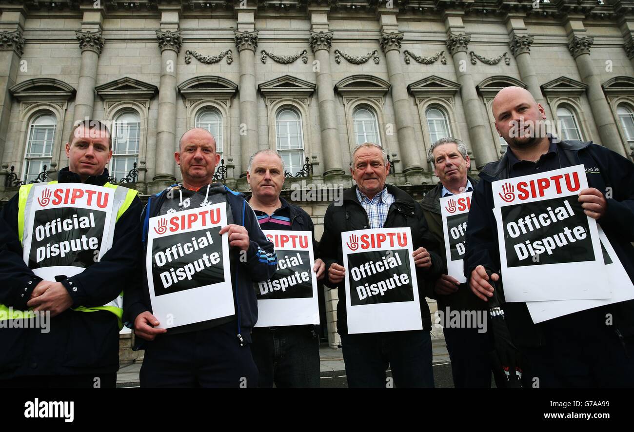 Strikers outside Heuston rail station in Dublin as a National Bus and Rail Union strike continues into it's second day. Stock Photo