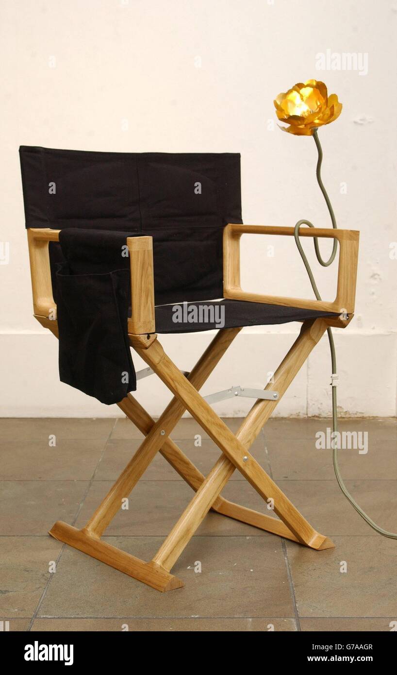 A directors chair designed by actor Ewan McGregor and a flower