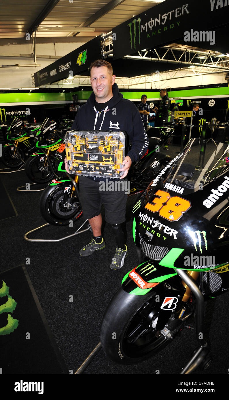 Motorcycle racer Bradley Smith announces the partnership between power tool  brand DEWALT and UK military charity Help for Heroes at Silverstone Circuit  in Towcester, Northamptonshire, during MotoGP Stock Photo - Alamy
