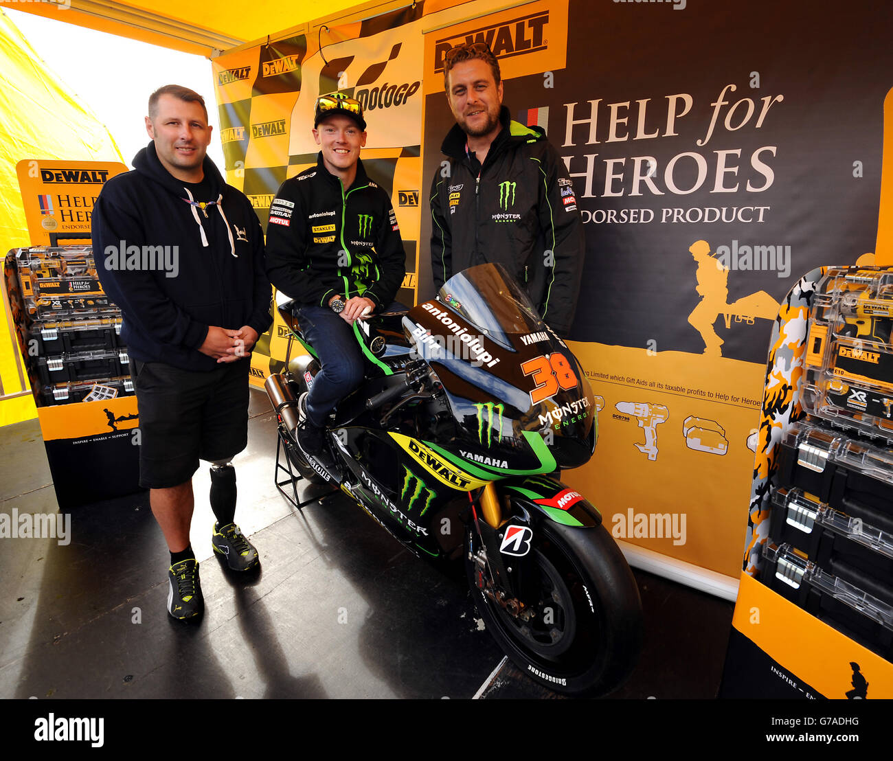 Motorcycle racer Bradley Smith announces the partnership between power tool  brand DEWALT and UK military charity Help for Heroes at Silverstone Circuit  in Towcester, Northamptonshire, during MotoGP Stock Photo - Alamy