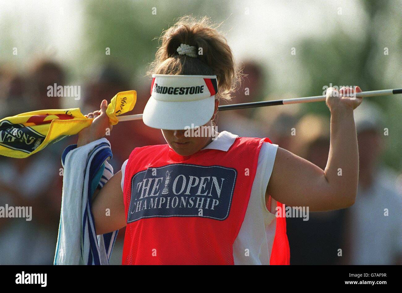 Golf British Open. Nick Faldo's caddy Fanny Sorrenson Stock Photo