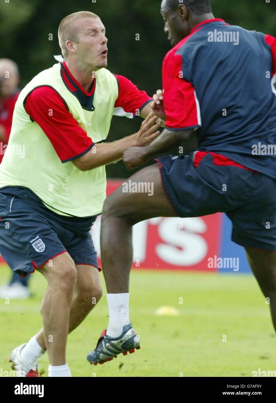 England s David Beckham left And Emile Heskey Collide As The National england-s-david-beckham-left-and-emile-heskey-collide-as-the-national