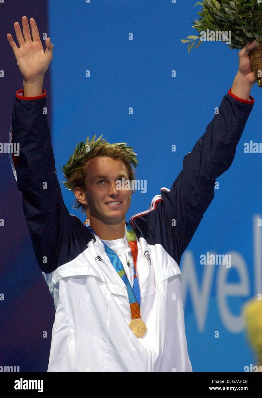 Aaron Peirsol with his Gold Medal Stock Photo