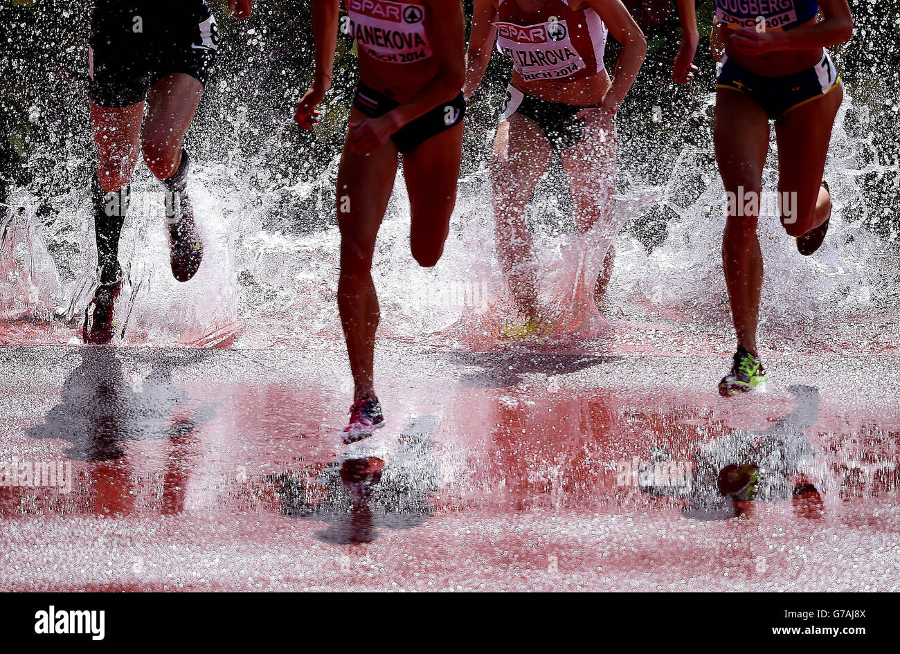 General action from the Women's 3000m Steeplechase heats, during day four of the 2014 European Athletics Championships at the Letzigrund Stadium, Zurich. Stock Photo